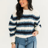 Frankie Cable Striped Pullover | Ivory Combo