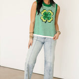 Green Striped Shamrock Knit Tank | Queen Of Sparkles