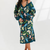 Dark Teal Scattered Butterfly, Dragon Fly  & Frog Midi Dress