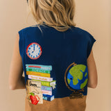 Navy Multi Books & Globe V Neck Knit Tank | Queen Of Sparkles
