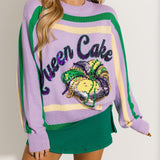 Lavender, Green & Yellow 'Queen Cake' Striped Sweater | Queen Of Sparkles