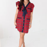 Plaid Bow Tie Mini Dress | Red