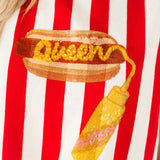 Red & White Striped "Queen" Mustard On Hot Dog Knit Tank | Queen Of Sparkles