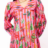 Pink & Red Stripe Christmas Icon Collar Dress | Queen Of Sparkles