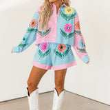 Pink & Blue Striped Cinco Flowers Short | Queen Of Sparkles