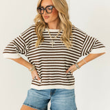 Saylor Stripe Sweater Top | Chocolate
