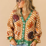Light Brown Polka Dot Fall Football Button Up Cardigan | Queen Of Sparkles