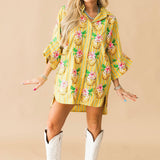 Yellow Striped Coconut Drink Button Up Tunic | Queen Of Sparkles