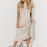 Beige Full Rhinestone Active Midi Dress | Queen Of Sparkles