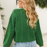 Cable Knit Button Up Cardigan | Green