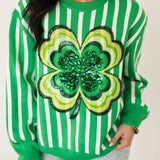 Green & White Stripe Shamrock Sweater | Queen Of Sparkles