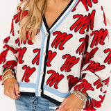 Licensed Ole Miss Knit In Mascot Rhinestone Cardigan | Queen Of Sparkles