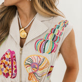 Tan Stripe Multi Shell Tie Collar Romper | Queen Of Sparkles