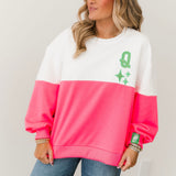 White & Neon Pink Colorblock QOS Logo Sweatshirt | Queen Of Sparkles