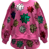 Pink Metallic Present Bows Sweatshirt