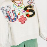 Grey 'Nurse' Multi Fabric Sweatshirt | Queen Of Sparkles