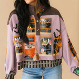 Brown & Purple Haunted House Henley Sweatshirt | Queen Of Sparkles