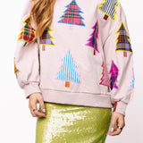 Light Pink Multi Plaid & Stripe Christmas Tree Sweatshirt | Queen Of Sparkles