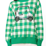 Green & White Checkered Golf Cart Sweater | Queen Of Sparkles