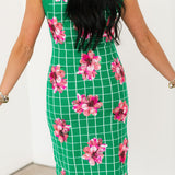 Green & White Checkered Pink Azalea Knit Midi Dress | Queen Of Sparkles