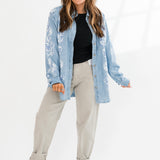 Airbrushed Blossom Denim Shirt | Sky Blue Indigo