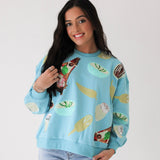 Scattered Pizza Icon Aqua Sweatshirt | Queen Of Sparkles