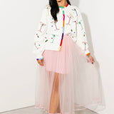 White Multi Cosmo & Martini Button Up Cardigan W/ Rainbow Trim | Queen Of Sparkles