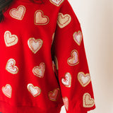 Red Heart Cookies Oversized Sweatshirt | Queen Of Sparkles