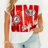 Licensed Alabama Metallic Word With Icons Tee | Queen Of Sparkles