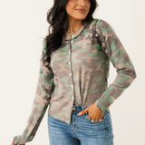 Camo Front Button Cardigan