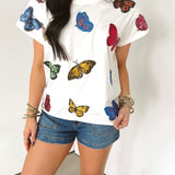 White Multi Butterfly Tee | Queen Of Sparkles
