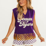 LSU 'Geaux Tigers' Feather Bottom Tank Sweater | Queen Of Sparkles