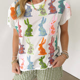 White Multi Easter Bunny Tee | Queen Of Sparkles