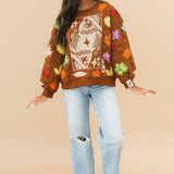 Brown Multi Leaf Quilted QOS Card Sweatshirt | Queen Of Sparkles