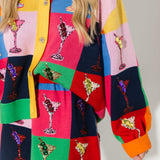 Multi Checkered Cosmo Button Up Sweater | Queen Of Sparkles