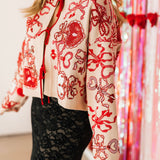 Pale Pink & Red Heart Lock & Key Tie Up Sweater | Queen Of Sparkles