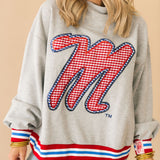 Licensed Ole Miss Grey Gingham Mascot Mock Neck Sweatshirt | Queen Of Sparkles