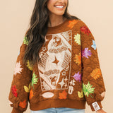 Brown Multi Leaf Quilted QOS Card Sweatshirt | Queen Of Sparkles