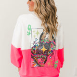 White & Neon Pink Colorblock QOS Logo Sweatshirt | Queen Of Sparkles