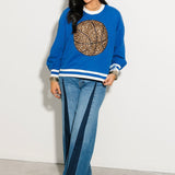 Royal Blue Jeweled Basketball Sweatshirt | Queen Of Sparkles