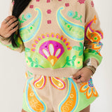 Beige & Neon Paisley Print Sweatshirt | Queen Of Sparkles