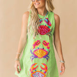 Green Polka Dot Multi Crab Cotton Tank Dress | Queen Of Sparkles