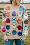 SCATTERED SMILEY FACE TAN & RAINBOW SWEATSHIRT | QUEEN OF SPARKLES