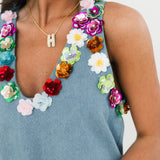 Floral Trim Denim Tank Dress | Queen Of Sparkles