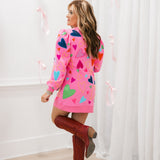 Pink Groovy Hearts All Over Sweatshirt Dress