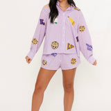 Licensed LSU Mini Icon Striped Button Down | Queen Of Sparkles