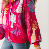 Hot Pink Birthday Icon Rainbow Trim Button Up Cardigan | Queen Of Sparkles