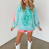Aqua & Pink Colorblock QOS Logo Card Sweatshirt | Queen Of Sparkles