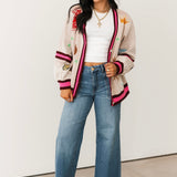 Stripe Trim Multi Icon Button Up Cardigan | Queen Of Sparkles