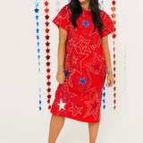 Red, White & Blue Groovy Star Midi Tee Dress | Queen Of Sparkles